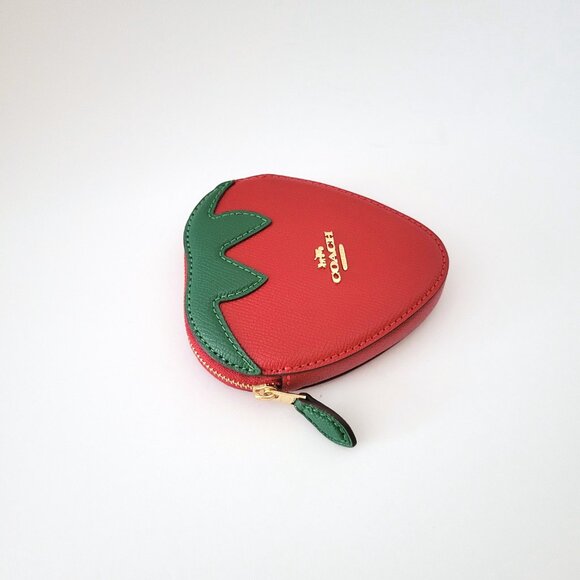 Coach CAN28 Strawberry Coin Case Change Purse Bold Red Leather - Picture 4 of 6